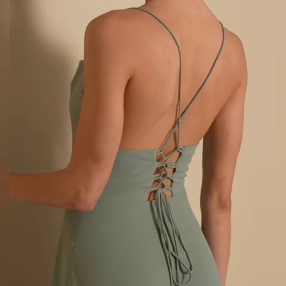 Lulus Romantically Speaking Sage Green Cowl Lace-Up Back Maxi Dress - Picture 5 of 15